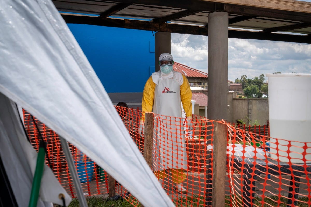 Doctors Without Border (MSF) personnel stands at the Elikya clinic Ebola treatment center in Bunia, in the eastern Democratic Republic of the Congo, on June 5, 2026. (AFP)