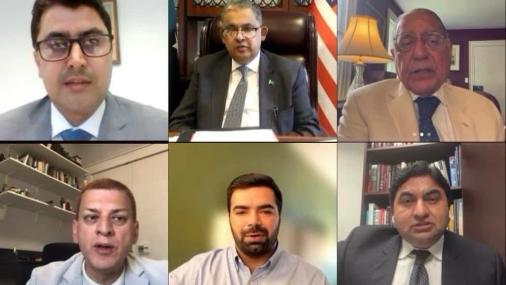 The Embassy of Pakistan in Washington, D.C. observed Youm-e-Istehsal through a special webinar on the existing and emerging legal challenges in the South Asian region in the wake of Jammu and Kashmir dispute and the Indus Waters Treaty. 1st line (left to