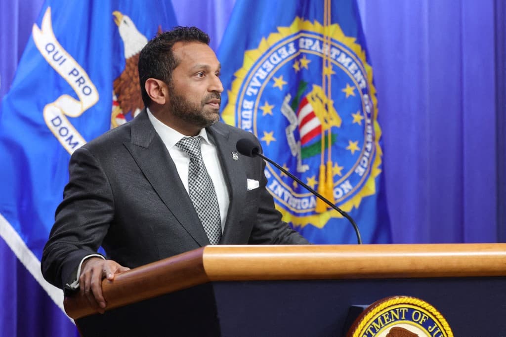 FBI Director Kash Patel speaks alongside Acting US Attorney General Todd Blanche during a news conference at the at the Robert F. Kennedy Department of Justice building on April 21, 2026 in Washington, DC. (Photo by Anna Moneymaker / GETTY IMAGES NORTH AM