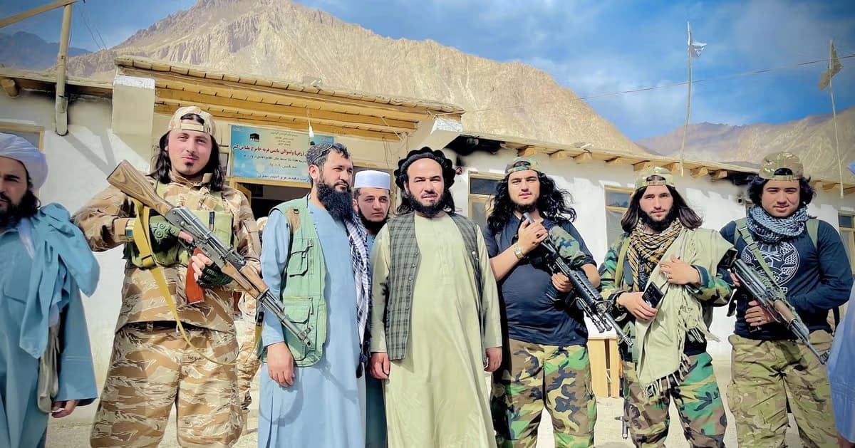 Juma Khan Fateh, a Tajik Taliban commander in Badakhshan province, stands with his fighters in an undated image. He was later arrested after failed talks with Taliban officials over control of gold and lapis lazuli mines. (Afghanistan International)