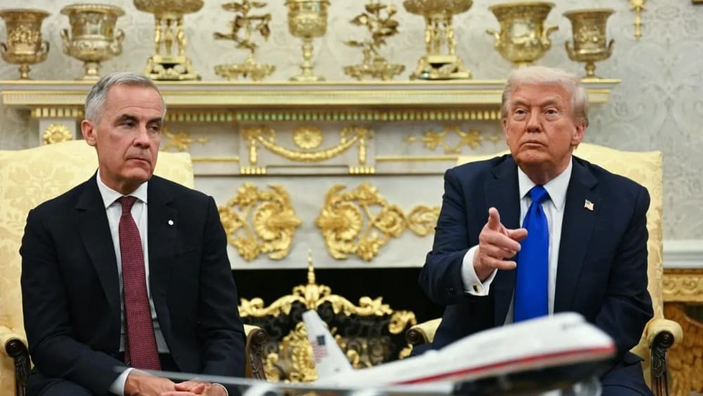 This combination of pictures created on January 24, 2026 shows, L/R, US President Donald Trump in Davos on January 22, 2026 and Canada's Prime Minister Mark Carney in Davos on January 20, 2026. (File photo: AFP)