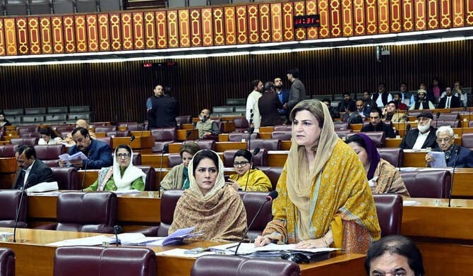 Pakistan Parliamentary Secretary for Federal Education and Professional Training Farah Naz Akbar speaks during a National Assembly session in Islamabad on February 14, 2025. (Photo courtesy: Facebook/NationalAssemblyOfPakistan/File)