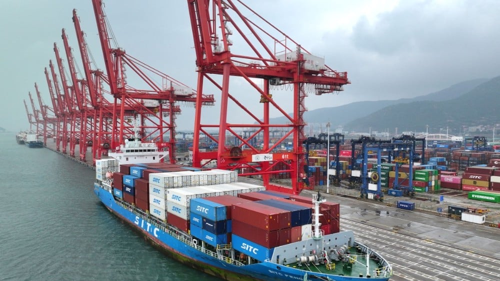 A container ship is seen at the port in Lianyungang, in China’s eastern Jiangsu province on July 14, 2026. (Photo: AFP)