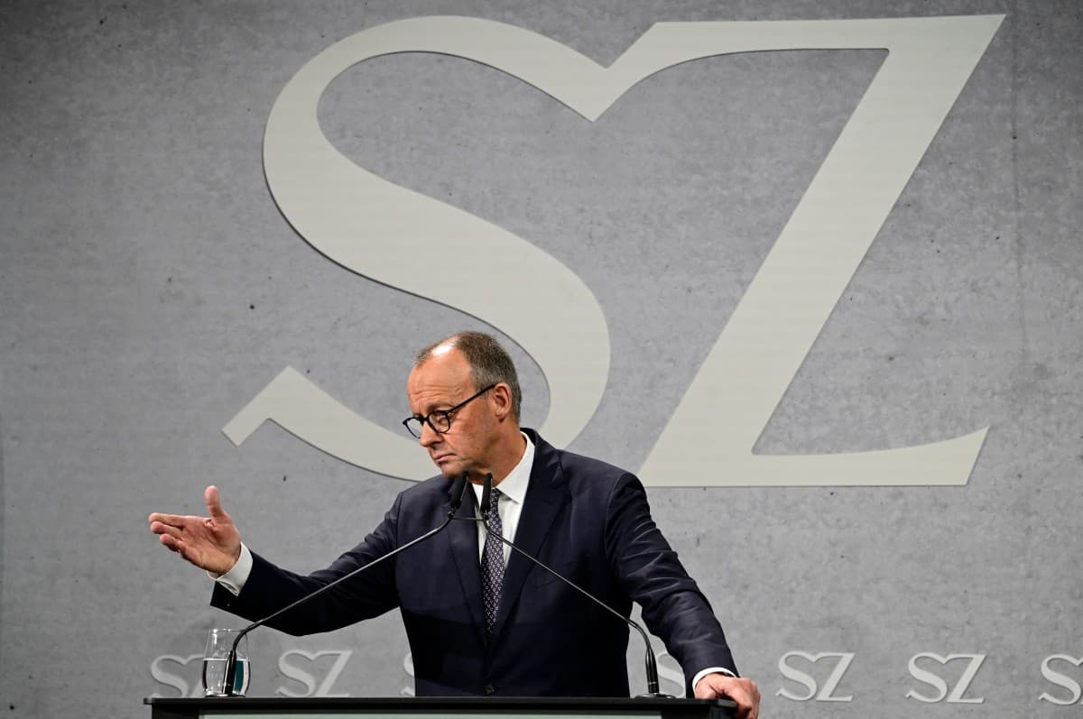 German Chancellor Friedrich Merz speaks during an economic summit hosted by German newspaper Süddeutsche Zeitung at the Adlon Hotel in Berlin on November 17, 2025. (Photo by Tobias SCHWARZ / AFP)