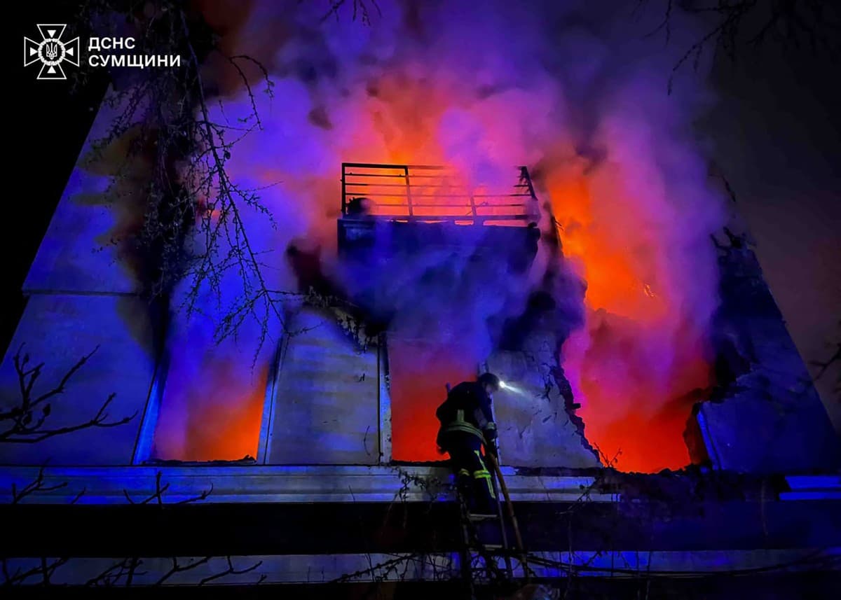 This handout photo taken and released by the State Emergency Service of Ukraine on April 29, 2026, shows a firefighter at the site of a Russian strike on a residential building in Shostka, amid the Russian invasion of Ukraine. (AFP)