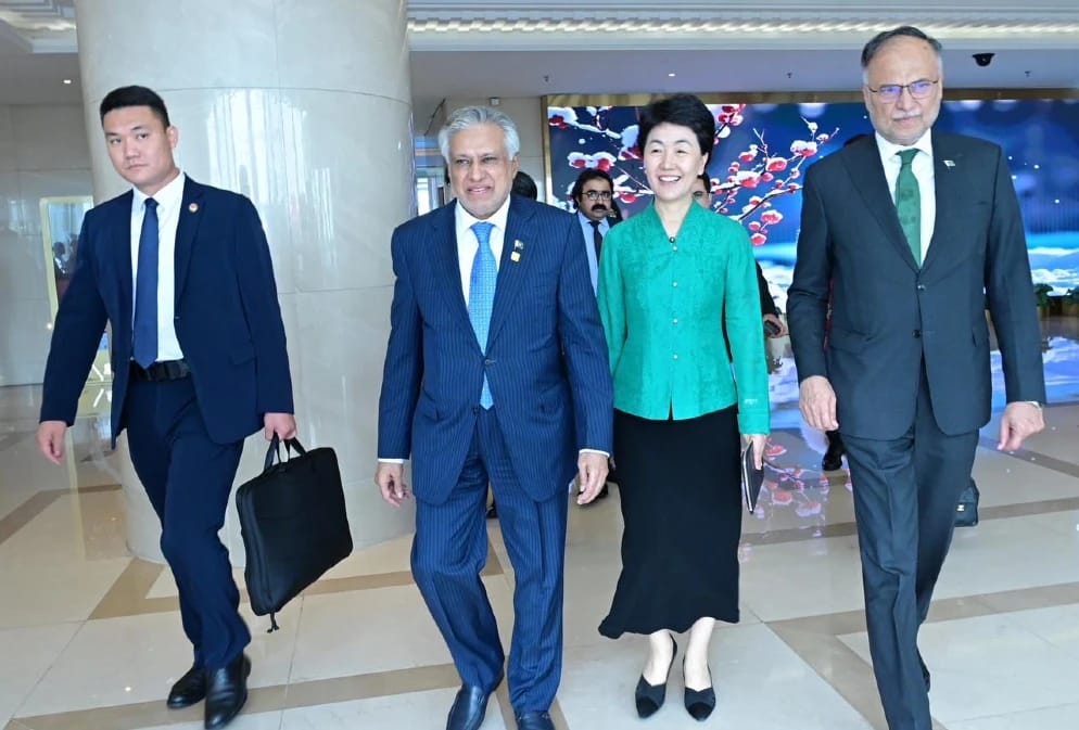 Pakistan’s Deputy Prime Minister Ishaq Dar along with Planning Minister Ahsan Iqbal arrive in Beijing to attend 2nd Pakistan-China Political Parties Forum and the 4th CPEC Political Parties Joint Consultation Mechanism. (Photo: X/@MIshaqDar50)