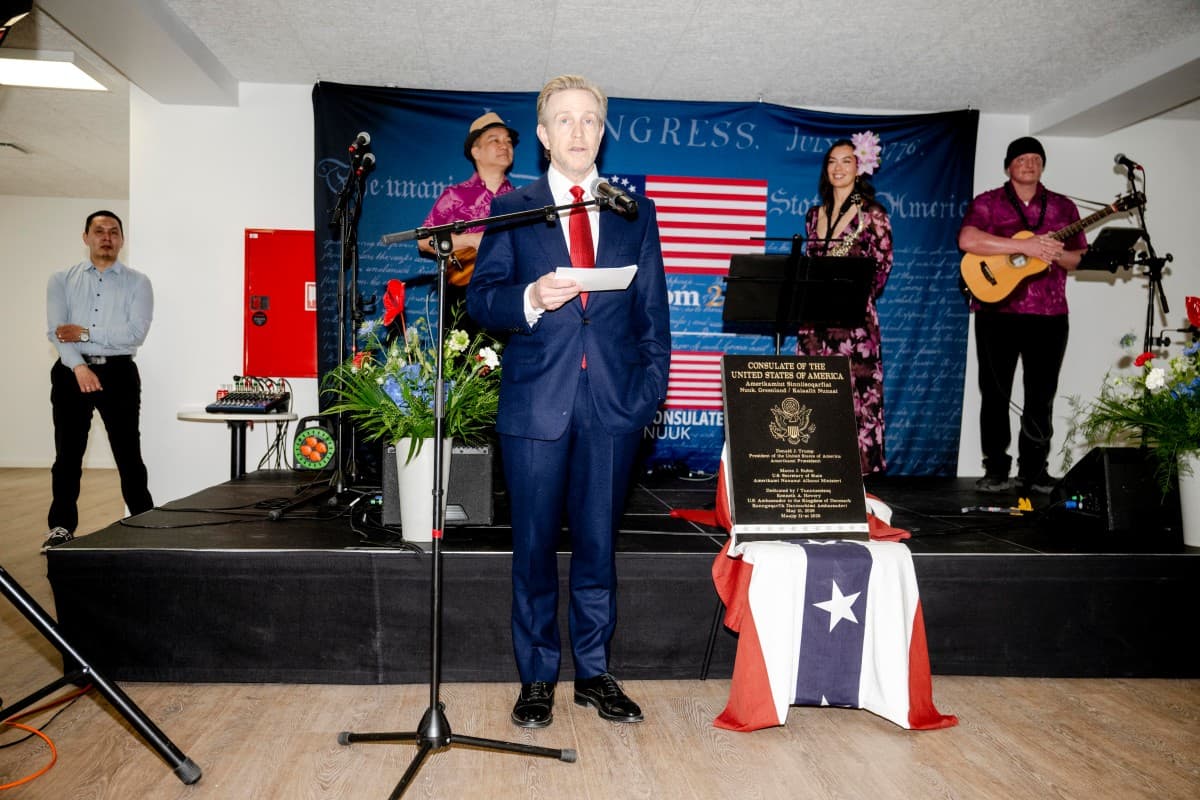 The US ambassador to Denmark, Ken Howery, opens the new American consulate in Nuuk, Greenland, on May 21, 2026. (Photo by Oscar Scott Carl / Ritzau Scanpix / AFP)