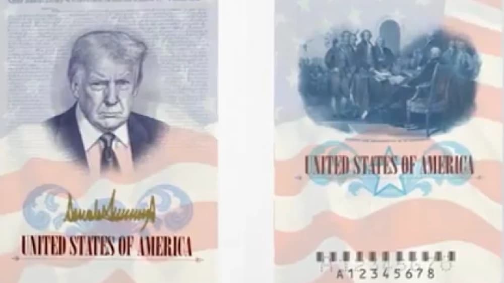 The redesigned US passport now prominently displays an image and signature of President Donald Trump. (Photo: Screengrab from X/The White House)