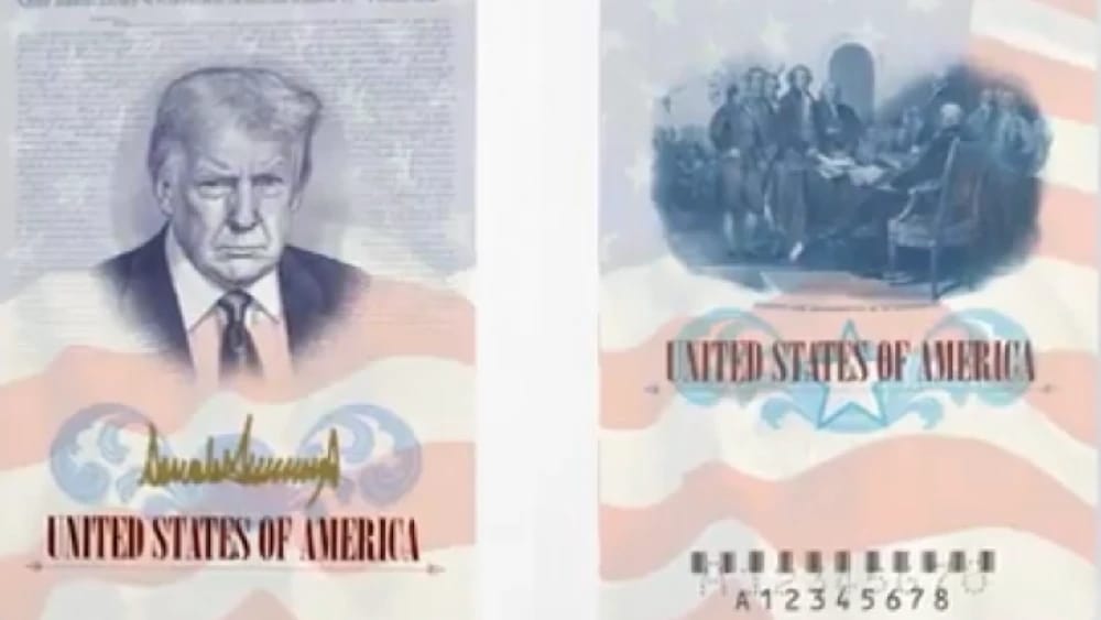 The redesigned US passport now prominently displays an image and signature of President Donald Trump. (Photo: Screengrab from X/The White House)