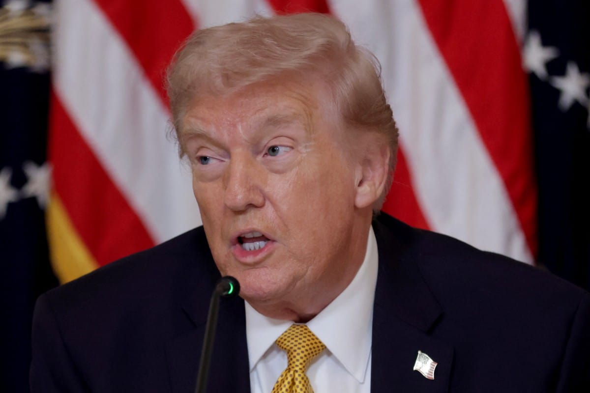 US President Donald Trump speaks during a lunch with the Trump Kennedy Center Board Members in the East Room of the White House on March 16, 2026, in Washington, DC (AFP)