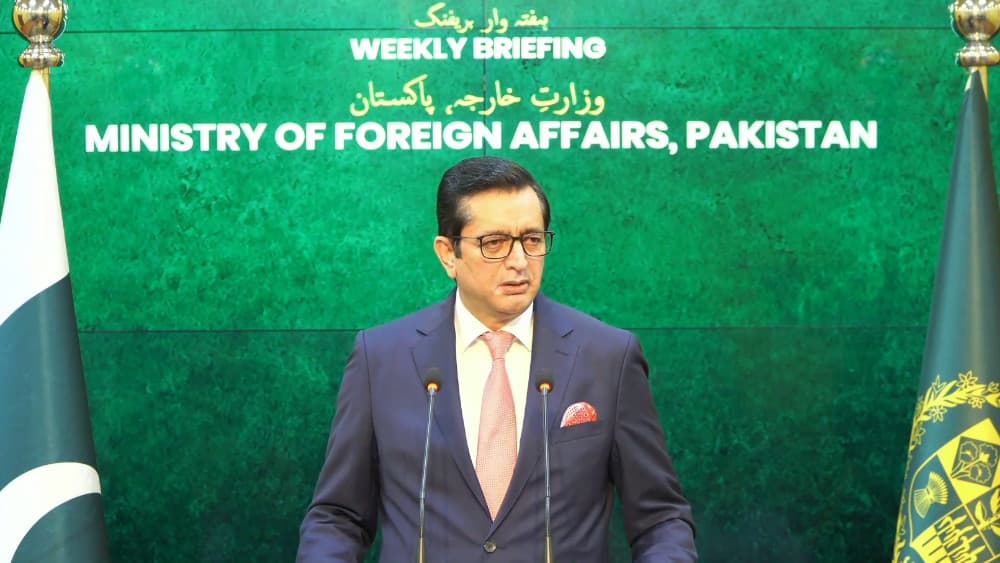 Pakistan's Ministry of Foreign Affairs Spokesperson Sajjad Haider Khan speaking during a weekly press briefing on September 17, 2026 in Islamabad. (MOFA/X)