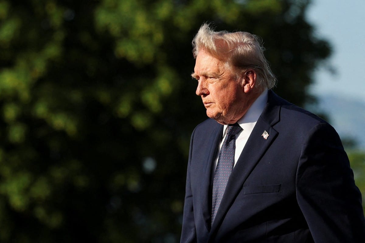 US President Donald Trump arrives for the official greeting during the G7 summit, in Evian, eastern France, on June 15, 2026.