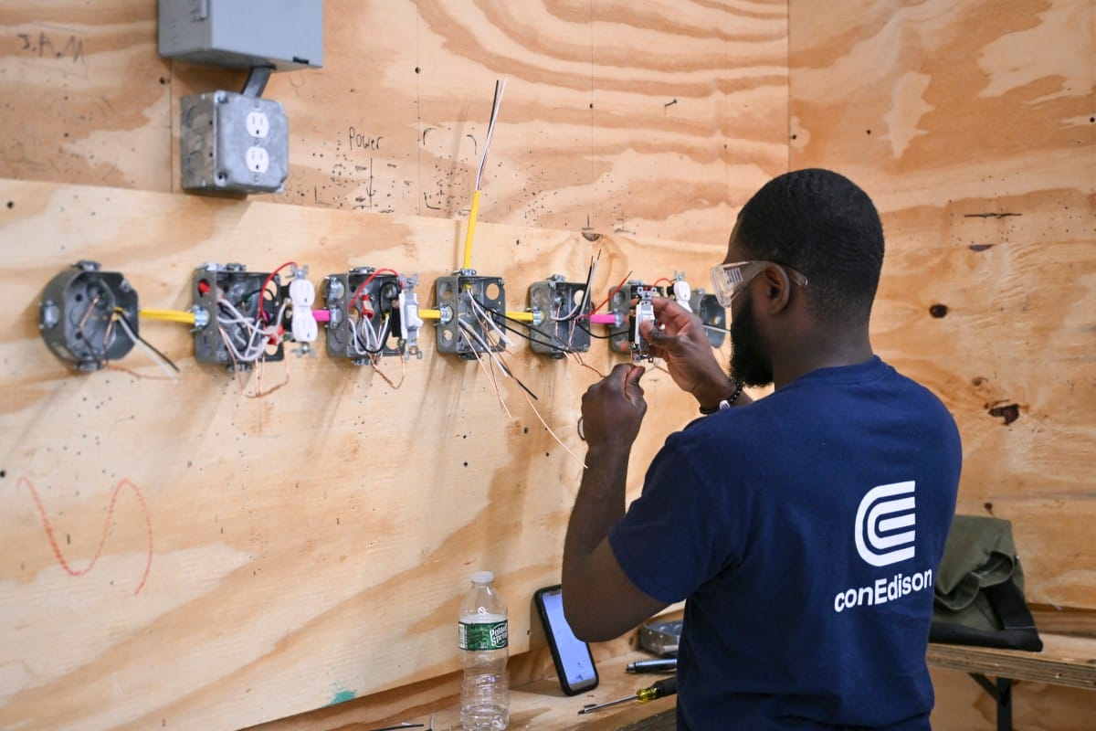 A student participates in a hands-on class of the Advanced Electrical program at Apex Technical School in Manhattan, New York, on June 4, 2026 (AFP)
