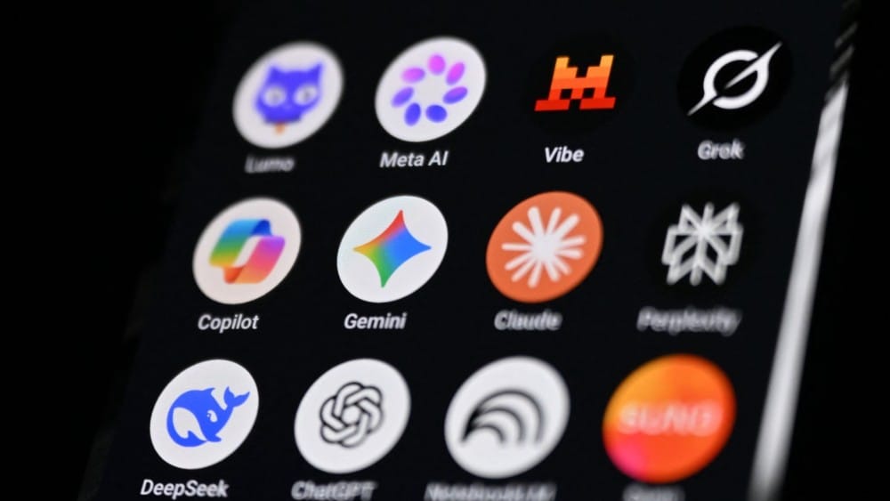 This photograph shows a handheld smartphone displaying the icons of some of the main artificial intelligence-based apps, including LLMs and chatbots, including Meta AI, on July 15, 2026. (File photo: AFP)