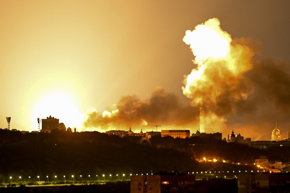 This photograph shows an explosion during drone and missile attacks in Kyiv on June 2, 2026, amid the Russian invasion in Ukraine. (AFP)