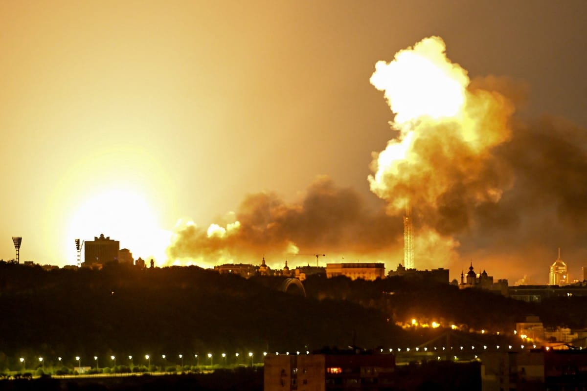 This photograph shows an explosion during drone and missile attacks in Kyiv on June 2, 2026, amid the Russian invasion in Ukraine. (AFP)