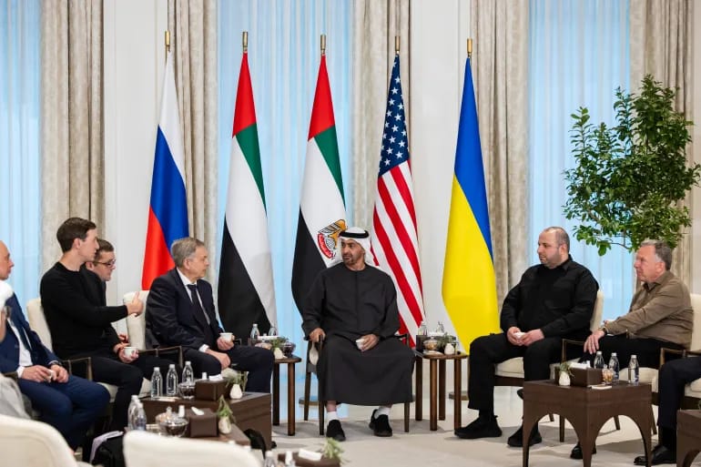 Emirati, US, Ukrainian, and Russian officials attend UAE-hosted trilateral talks at Al Shati Palace in Abu Dhabi on January 23, 2026. (File photo: Handout/UAE Presidential Court)