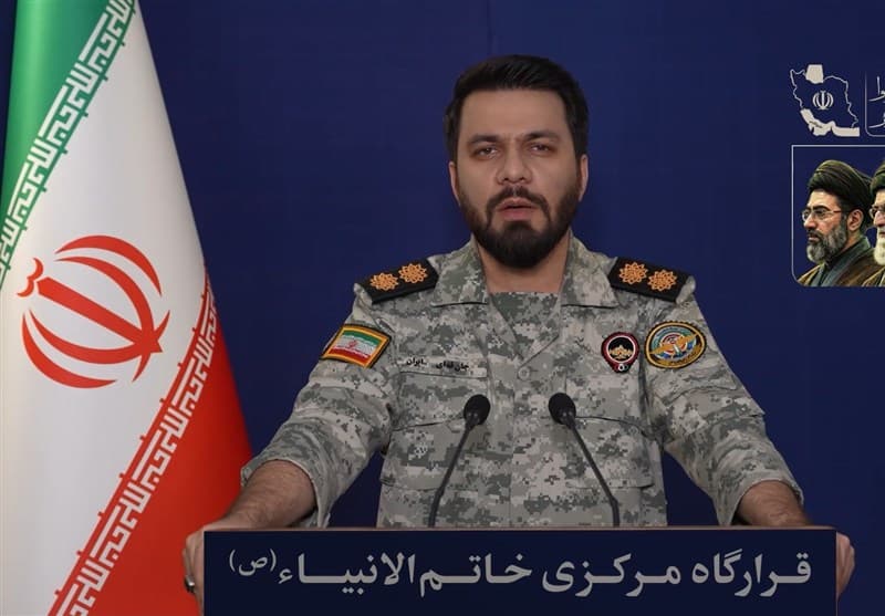 The Spokesperson for the Khatam al-Anbiya Central Headquarters, the unified command of Iran’s armed forces, Second Brigadier General Ebrahim Zolfaghari speaking on March 25, 2026. (Tasnim News Agency)