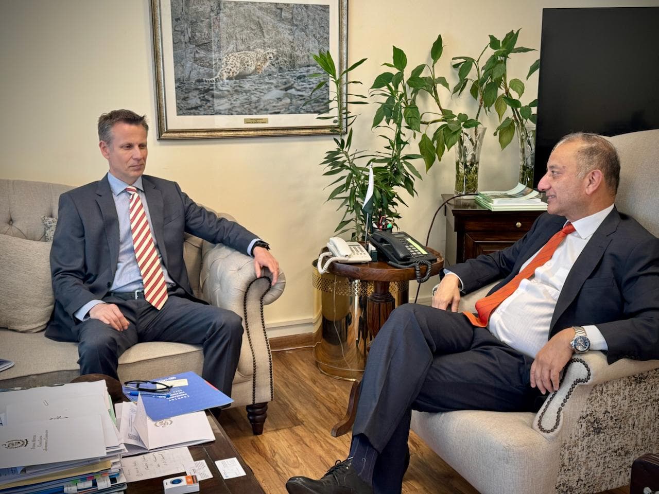 Federal Minister for Climate Change Dr. Musadik Malik met with UNODC Pakistan Country Representative Mr. Troels Vester in Islamabad. (Ministry of Climate Change)