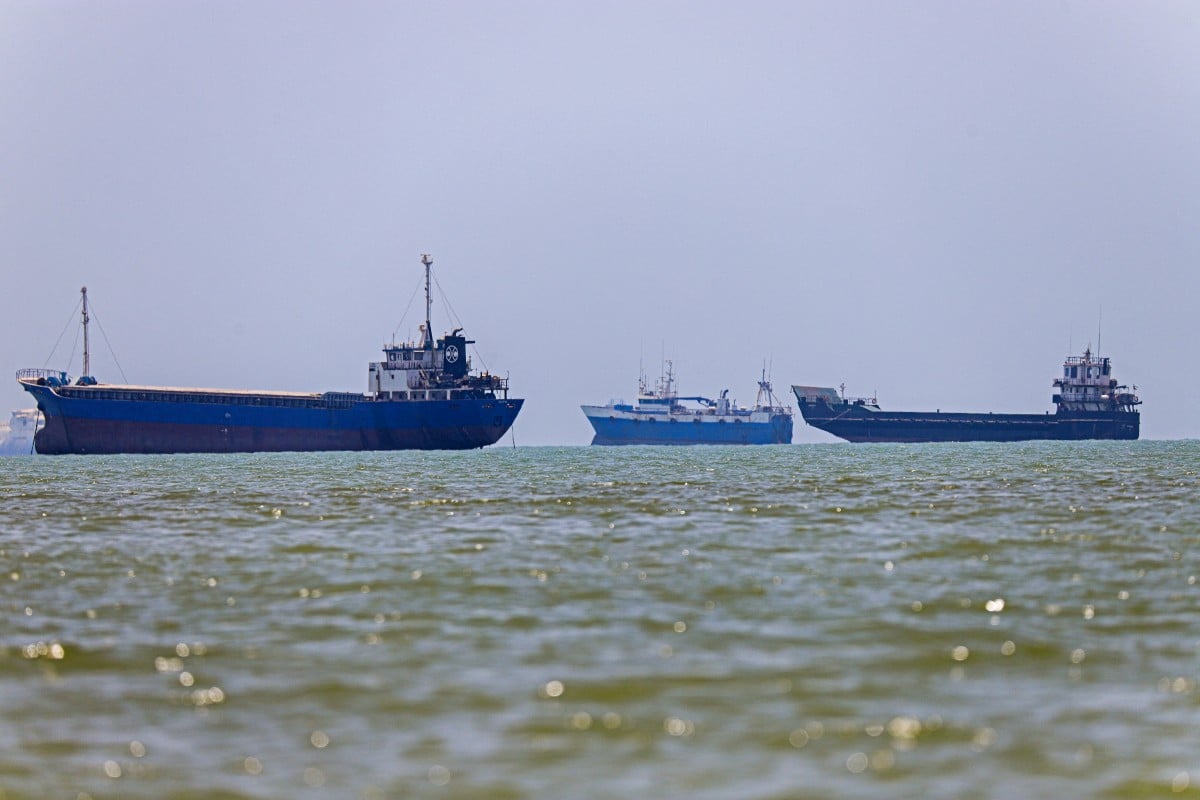 In this picture obtained from Iran's ISNA news agency on June 18, 2026, vessels are seen anchored in Bandar Abbas along the Strait of Hormuz (AFP)