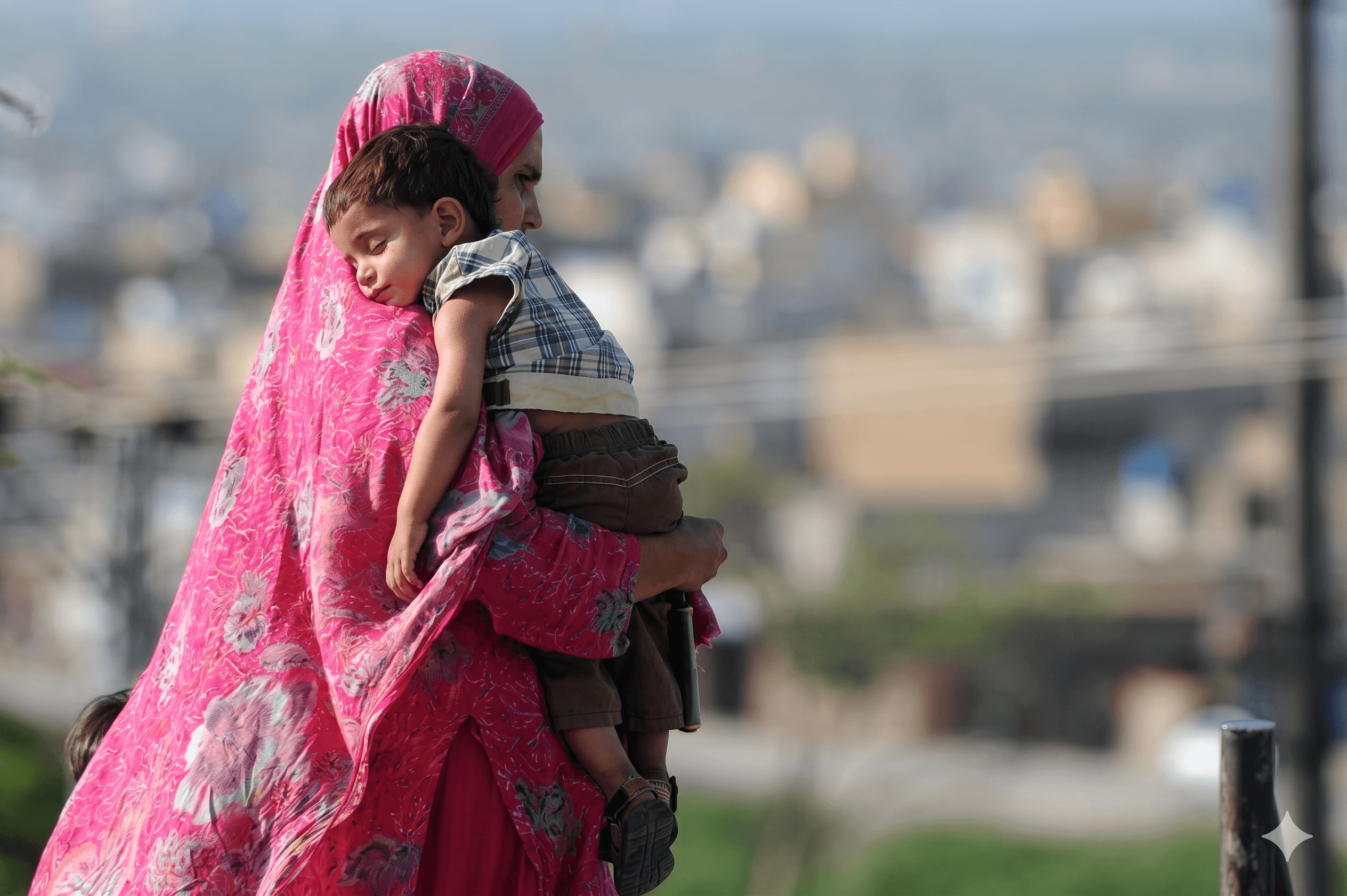 A Pakistani woman carries her son as she walk on a street in Islamabad on May 13, 2012, on Mother's Day. (AFP)