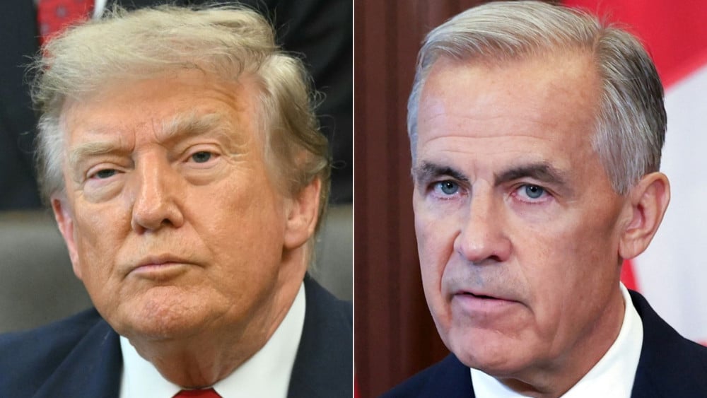This combination of pictures created on August 22, 2026 shows US President Donald Trump in Washington, DC, on July 13, 2026 and Canadian Prime Minister Mark Carney on August 22, 2026. (AFP)