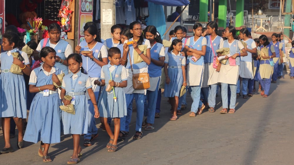 Schoolchildren during a school field trip in Kanyakumari, Tamil Nadu, India. (AFP)