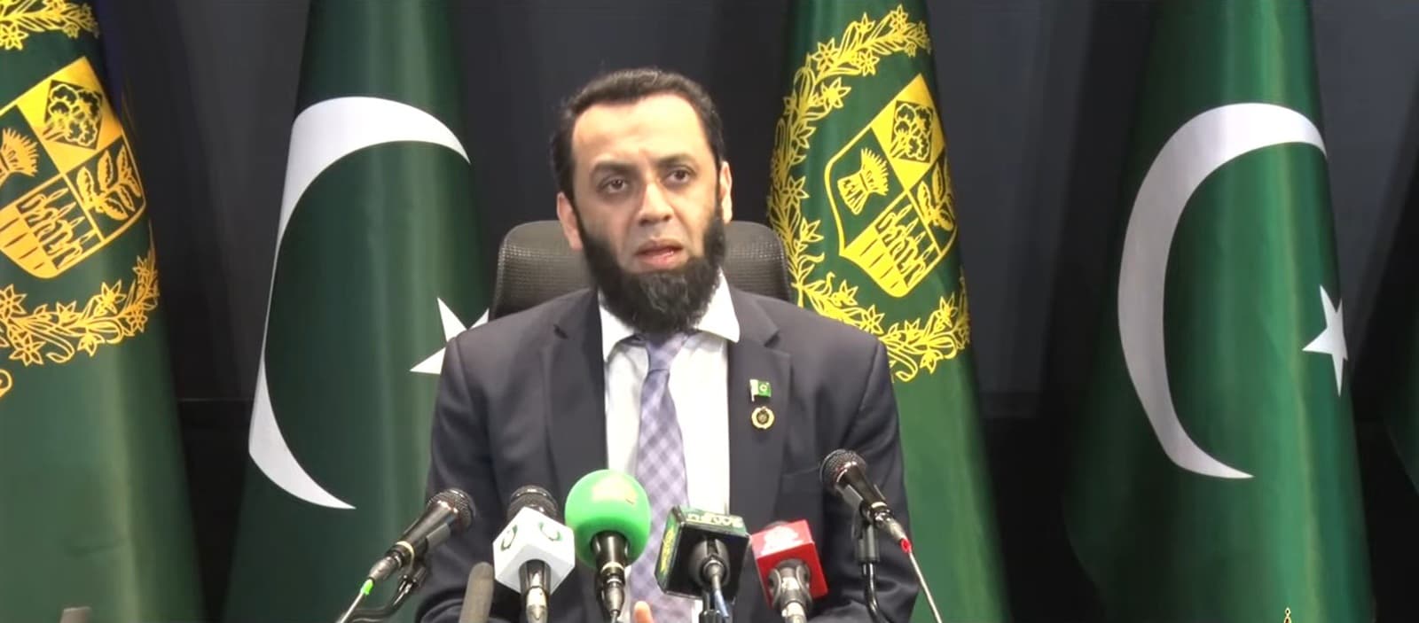 Pakistan's Minister for Information and Broadcasting of Pakistan Attaullah Tarar holding a press conference on March 26, 2026. (PTV News)