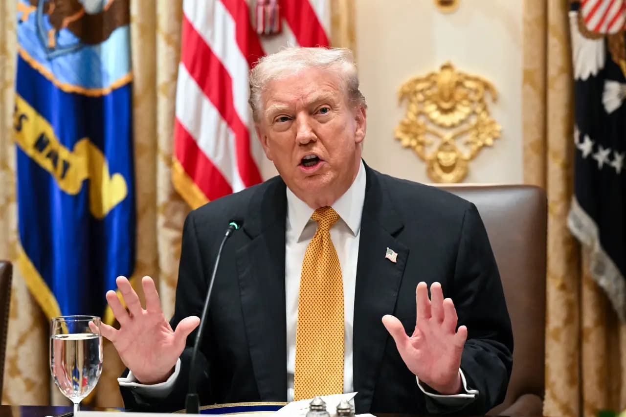 File Photo - US President Donald Trump speaks during a meeting with Hungarian Prime Minister Viktor Orban in the Cabinet Room of the White House in Washington, DC on November 7, 2025. (Photo by SAUL LOEB / AFP)