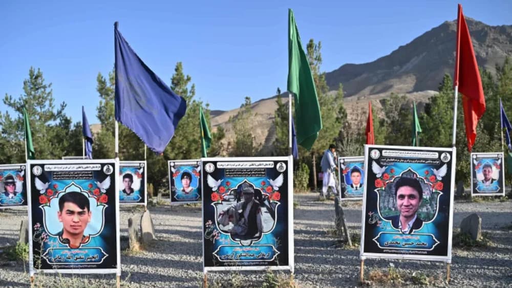 This photograph taken on August 25, 2026 shows graves of the Hazara community members from Enlightenment Movement (Junbish-e Roshnayi) at Tapa-e-Shuhada (Martyrs' Hill) in Kabul. (AFP)