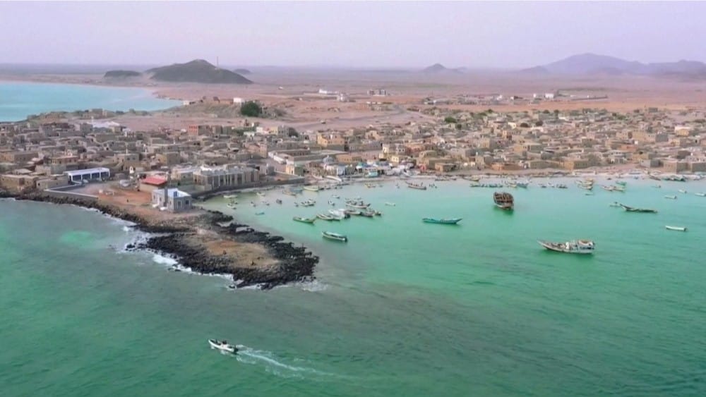 The image shows container ships sailing near Bab al-Mandab Strait, at the entrance of the Red Sea, off Yemen's coast. (File photo: Screengrab/AFP video)