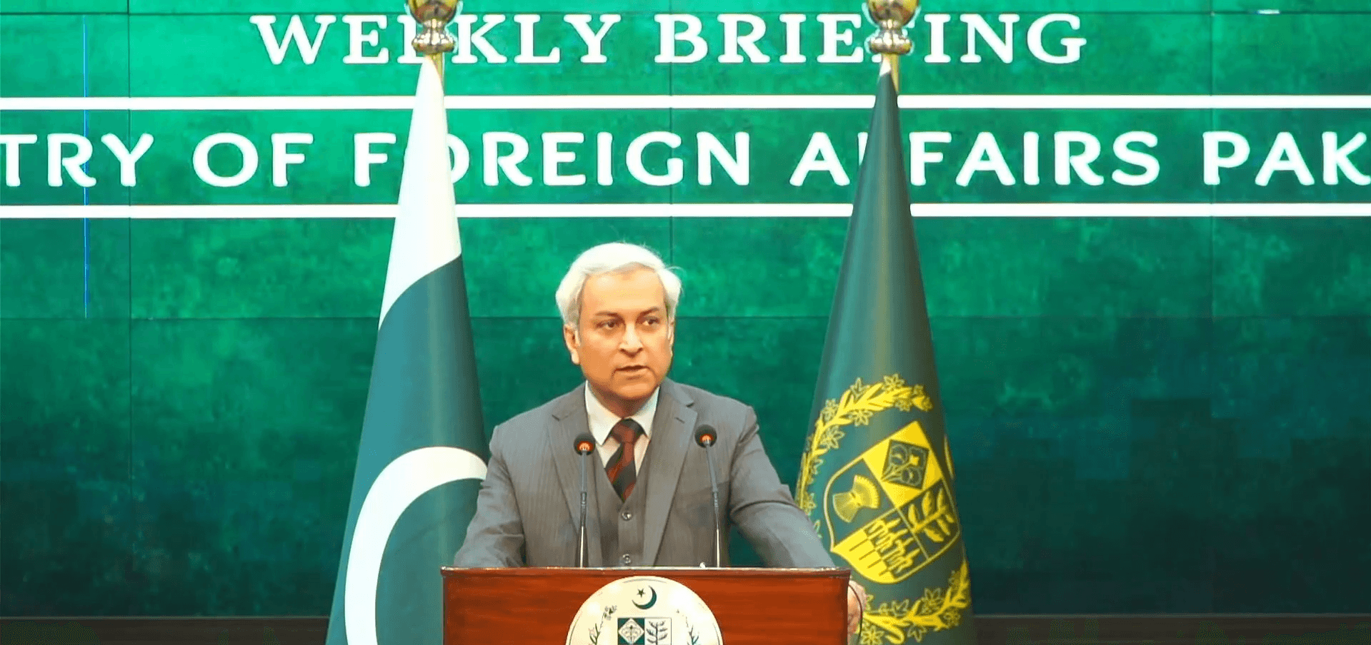 Spokesperson of the Ministry of Foreign Affairs, Tahir Andrabi, speaking at the weekly briefing on Thursday, January 15, 2026. (File photo: MOFA)