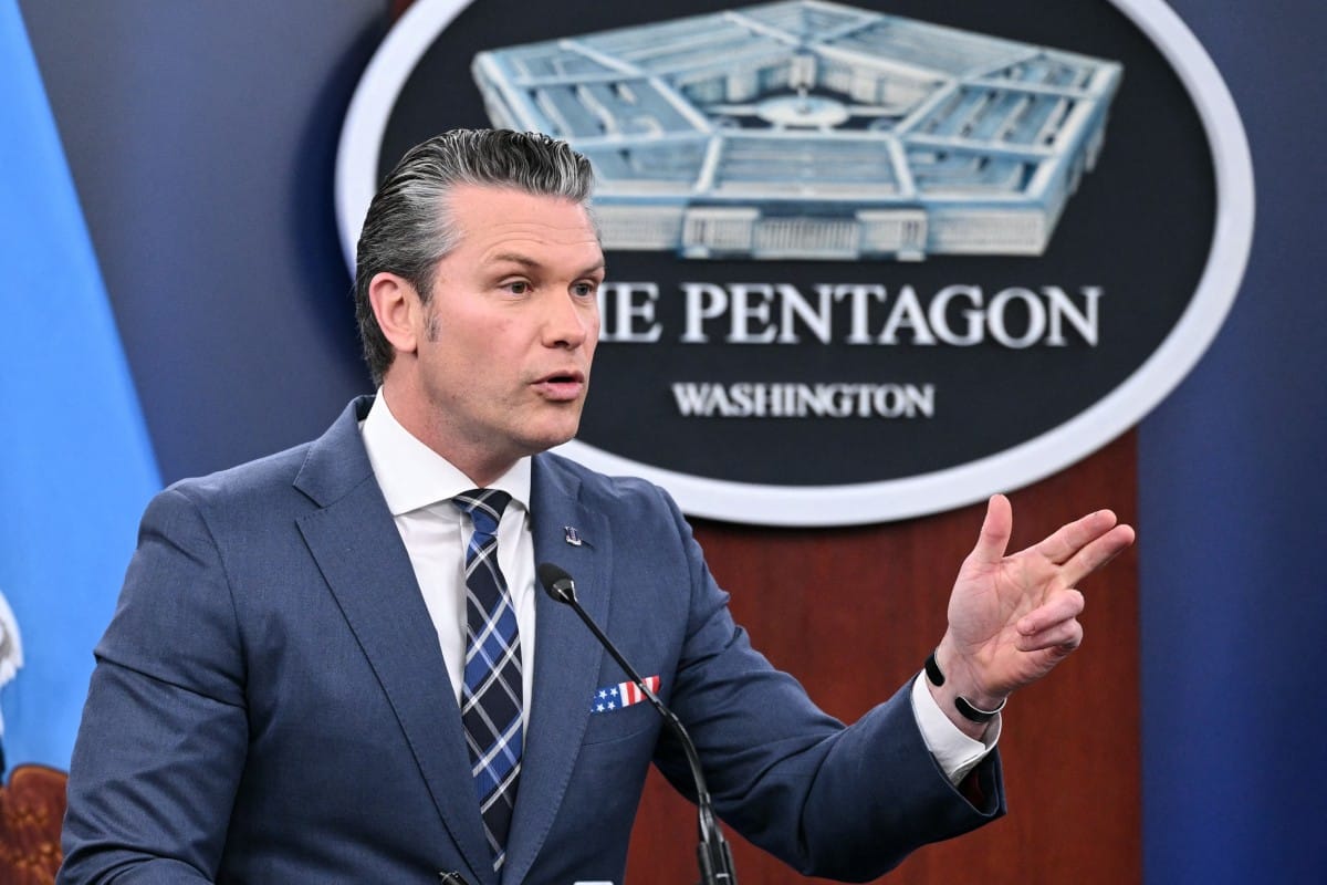 US Secretary of Defense Pete Hegseth speaks during a news conference at the Pentagon in Washington, DC, on March 19, 2026. (AFP)