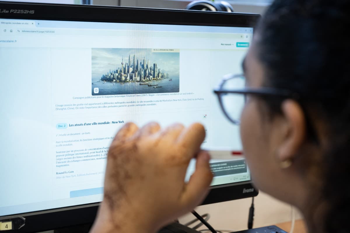 A student does an exercise during an artificial intelligence (AI) class at the College Jean Mace in Mulhouse, on March 26, 2026.