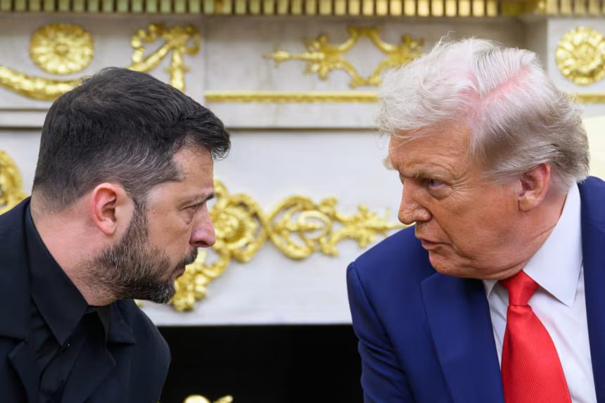 FILE: Ukraine President Volodymyr Zelensky and US President Donald Trump participate in a meeting in the Oval Office of the White House in Washington, DC, on August 18, 2025. (Mandel Ngan/AFP/Getty Images/File)