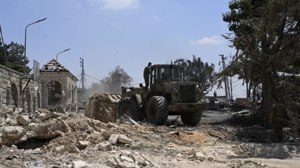 A view of heavy destruction at homes, places of worship, roads and infrastructure after Israeli troops withdrew from the town of Zawtar al-Gharbiya on July 27, 2026 in Lebanon. (AFP)