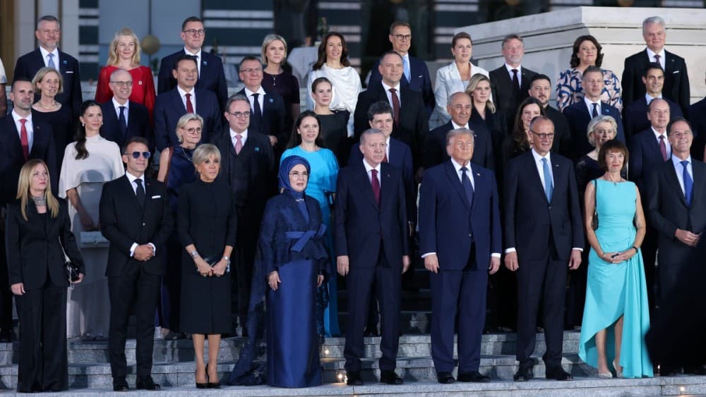 This handout picture, taken and released by the Turkish Presidential Press Office on July 7, 2026, shows heads of state and government posing during a reception at the 36th NATO Heads of State and Government Summit at the Presidential Complex in Ankara. (