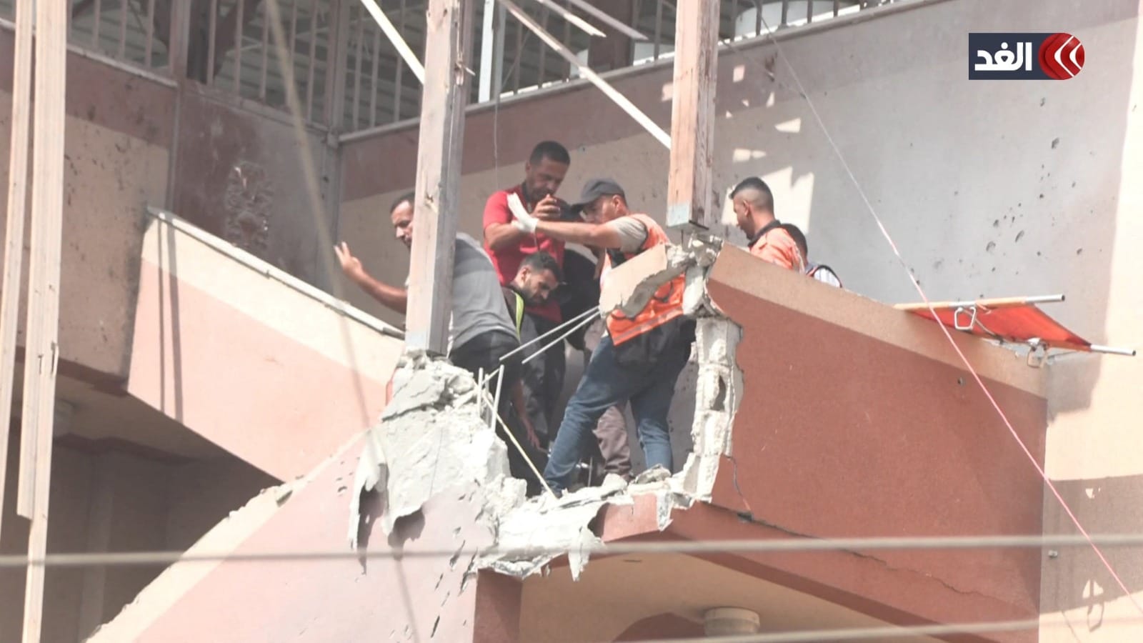 File Photo - A still frame from video shows the moment before Nasser Hospital's eastern staircase was struck for a second time by Israeli military, killing several people, on August 25, 2025, in Khan Younis, in Gaza. (Alghad TV/Handout via Reuters)