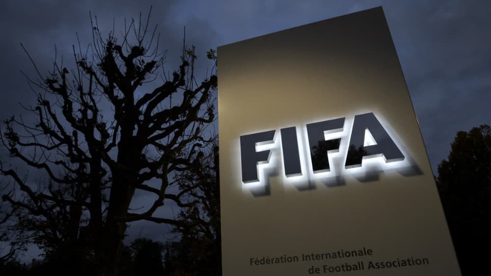 This photo taken on October 8, 2015 in Zurich shows the entrance sign with the logo at the FIFA world headquarters. (File photo: AFP)