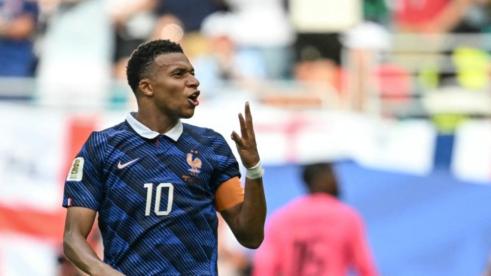 France's forward #10 Kylian Mbappe celebrates scoring his team's third goal during the 2026 World Cup football tournament third-place match between France and England at the Miami Stadium in Miami on July 18, 2026. (Photo: AFP)