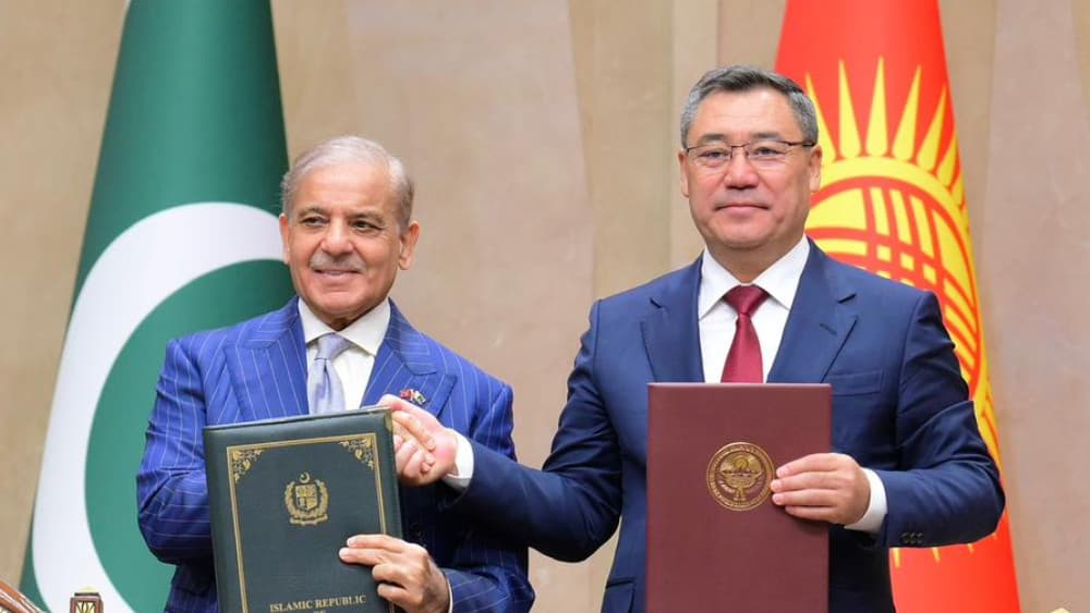 Pakistan Prime Minister Shehbaz Sharif a ceremony of exchange of MoUs in various sectors between Pakistan and Kyrgyzstan, in Yntymak-Ordo (Palace of Unity) in Bishkek, Kyrgyzstan on September 2, 2026. (PMO)