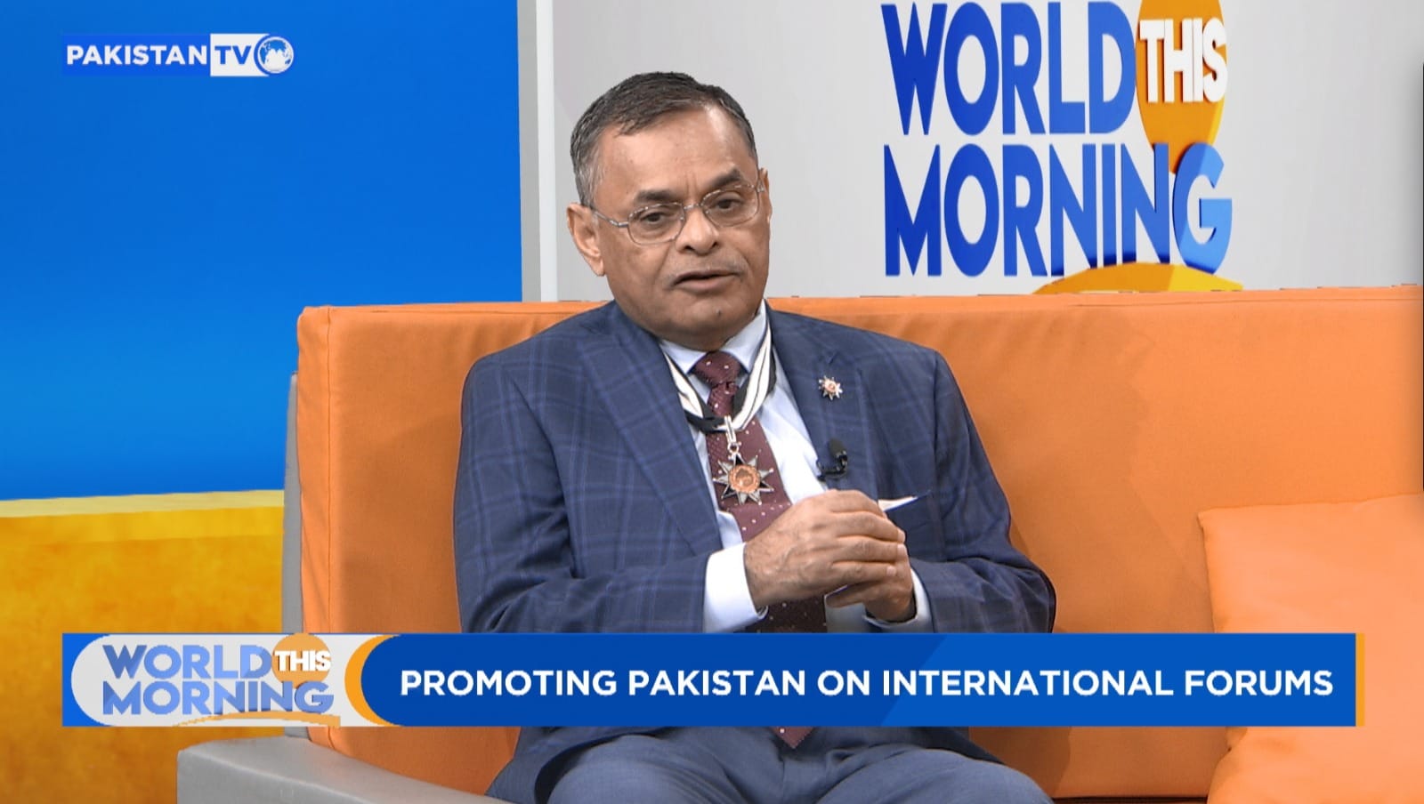 Muhammad Saeed Sheikh speaking on Pakistan TV’s morning show ‘World This Morning’ (Photo: Pakistan TV Satellite)