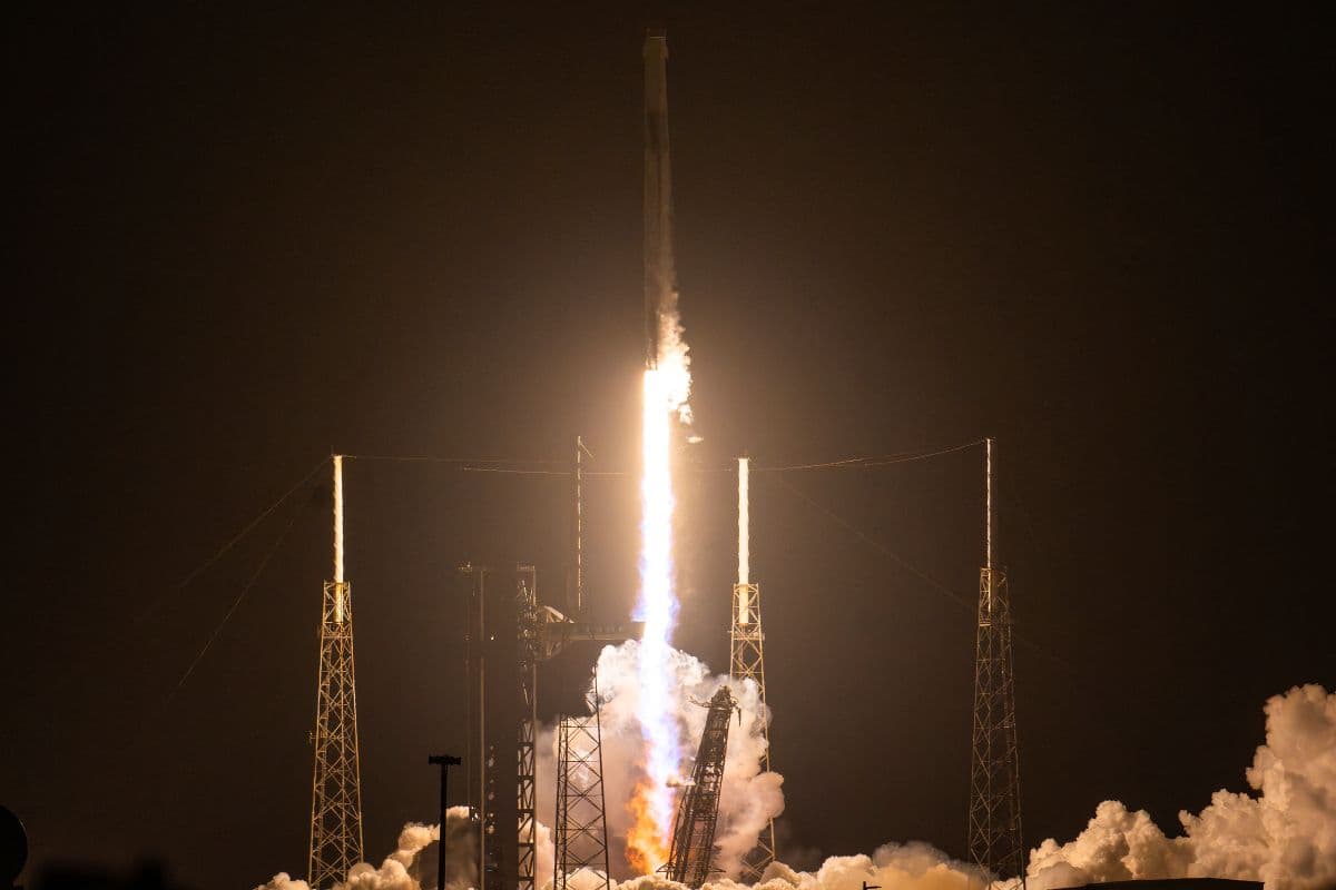 A SpaceX Falcon 9 rocket with the company's Dragon spacecraft on top launches from Space Launch Complex 40 for the Crew-12 mission at Cape Canaveral Space Force Station in Florida on February 13, 2026. (AFP)
