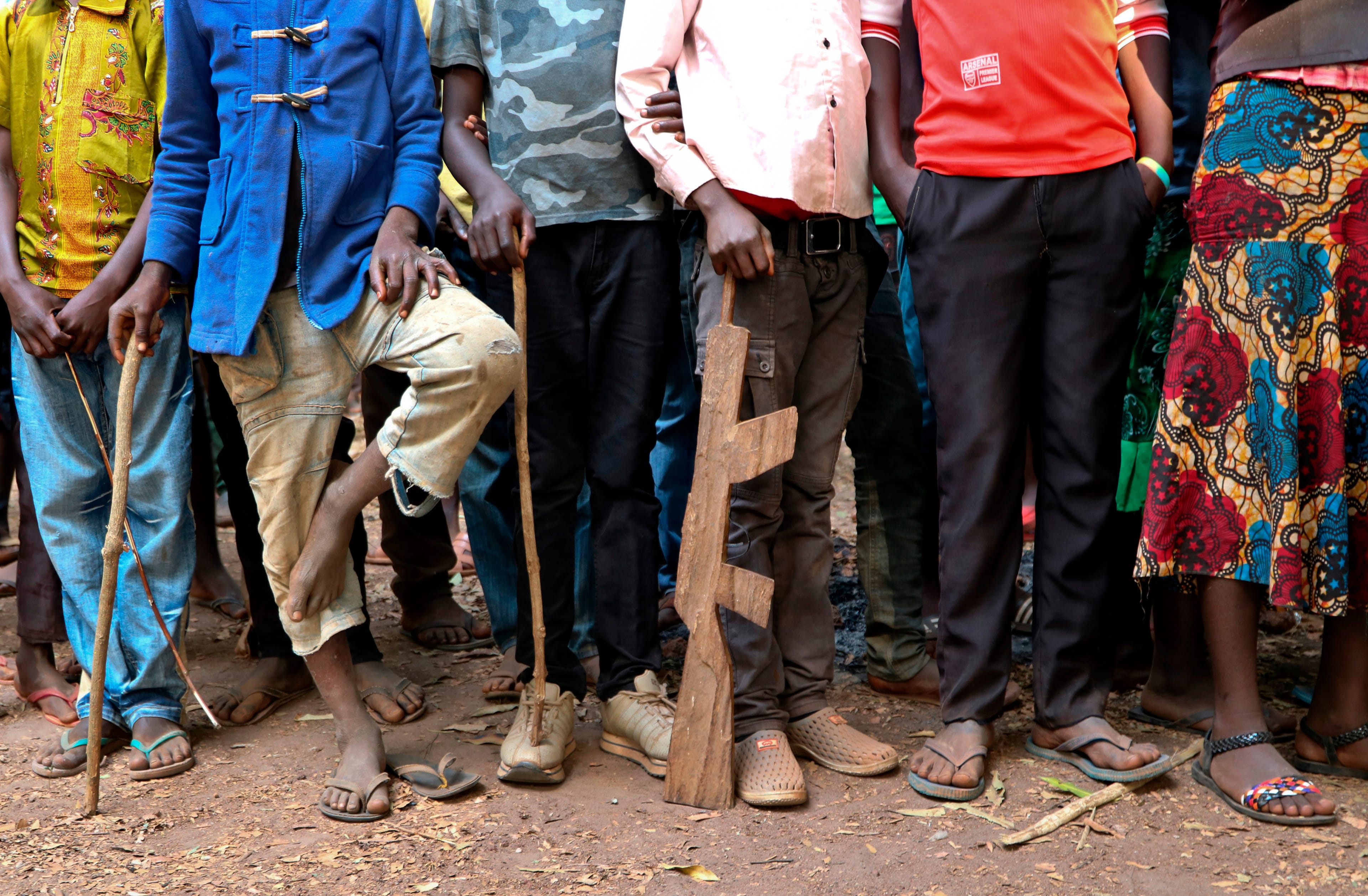 Former child soldiers stand in line waiting to be registered with UNICEF to receive a release package, in Yambio, South Sudan. (AP)