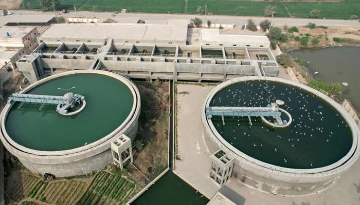 An aerial view shows the USAID-funded Pakistani non-profit HANDS water supply plant in Jacobabad in southern Sindh province on February 18, 2025. (AFP)