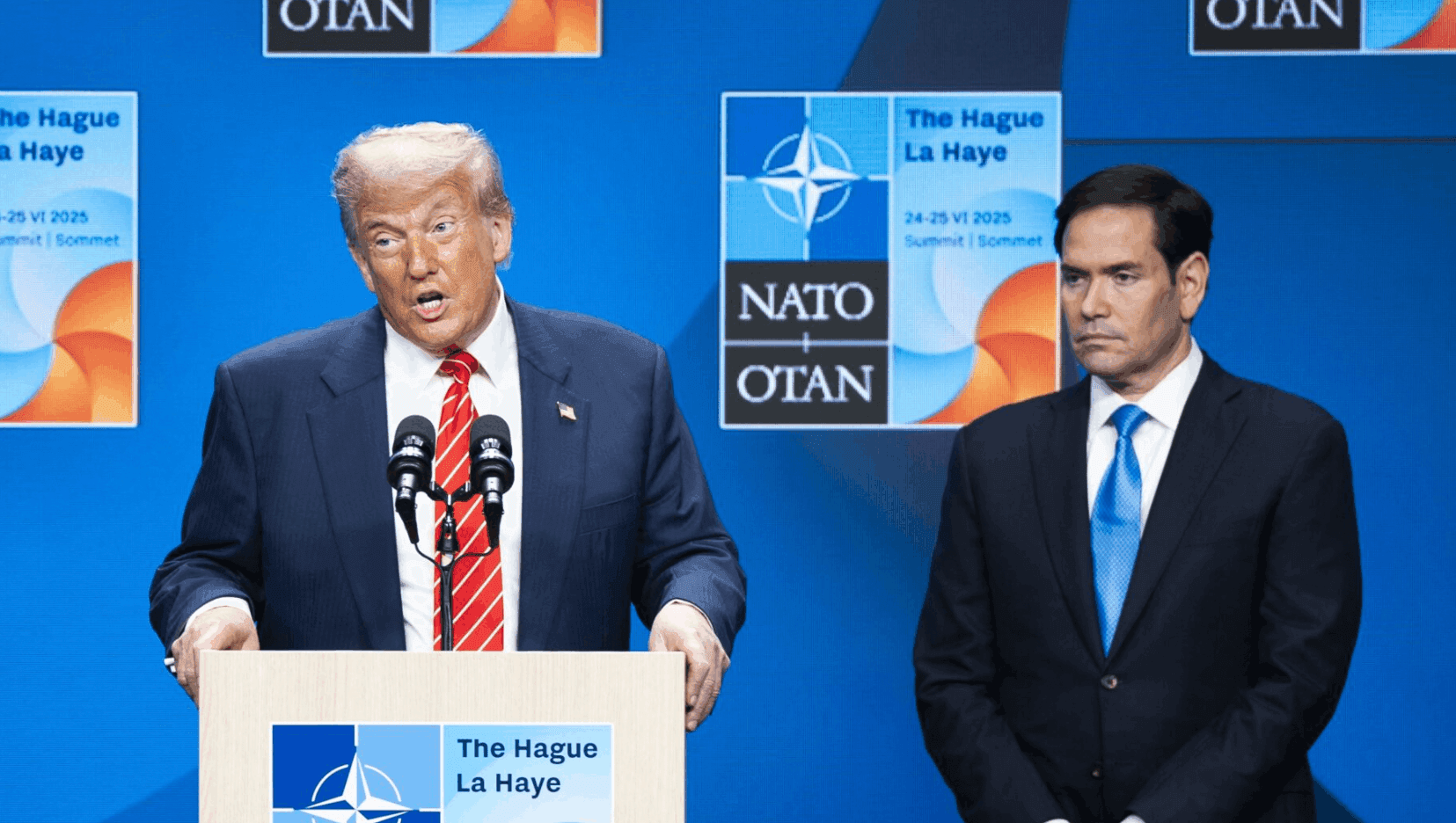 FILE: US President Donald Trump during a press conference after the NATO summit at the World Forum, The Hague. (ANP MAG/AFP)