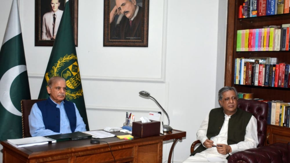 Prime Minister Shehbaz Sharif presides a meeting in Islamabad on August 22, 2026 to review delivery of assistance to the affectees of monsoon 2026 rains (PMO)