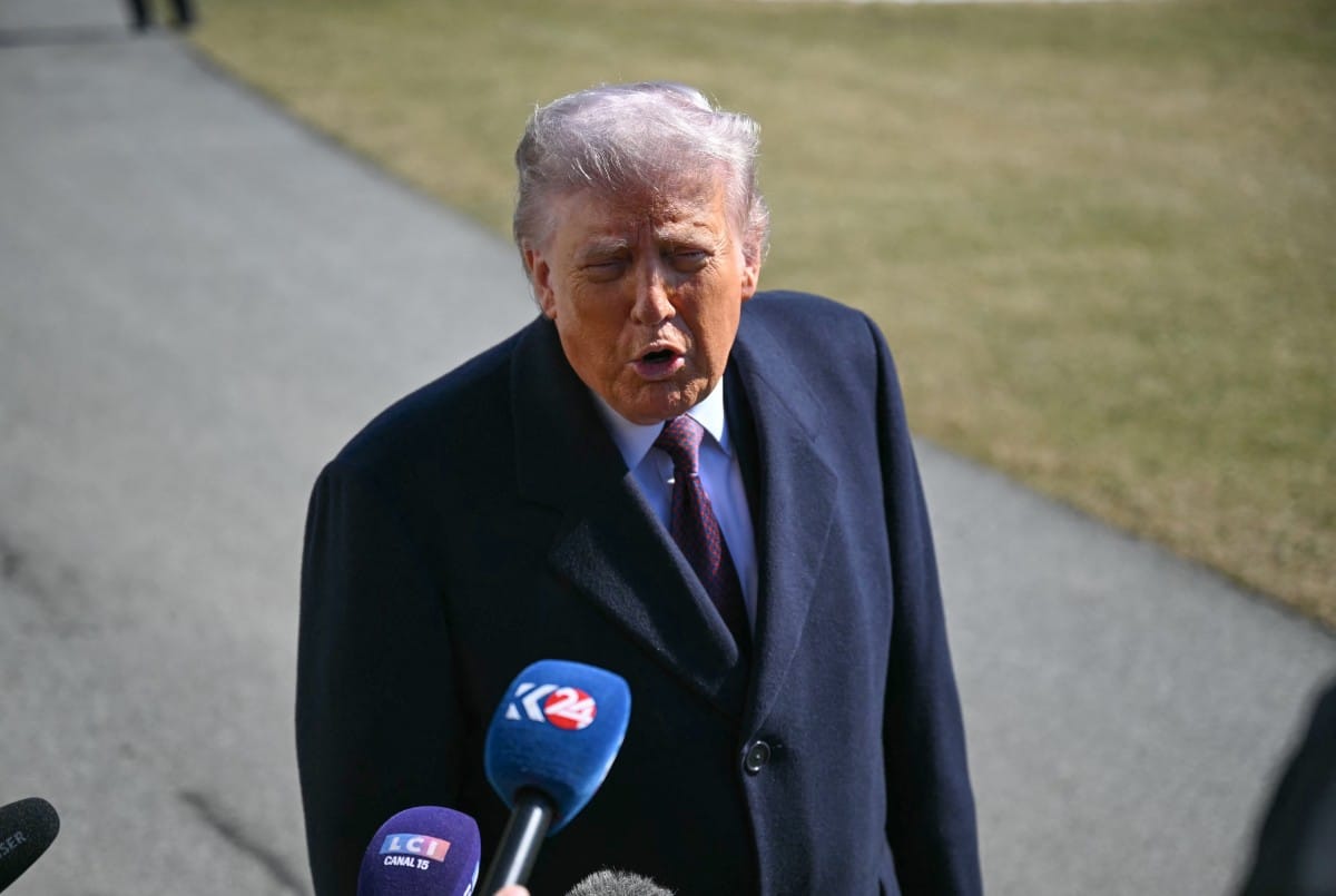 US President Donald Trump speaks to the press before boarding Marine One as he departs from the South Lawn of the White House for Texas in Washington, DC, on February 27, 2026. (Photo: AFP)