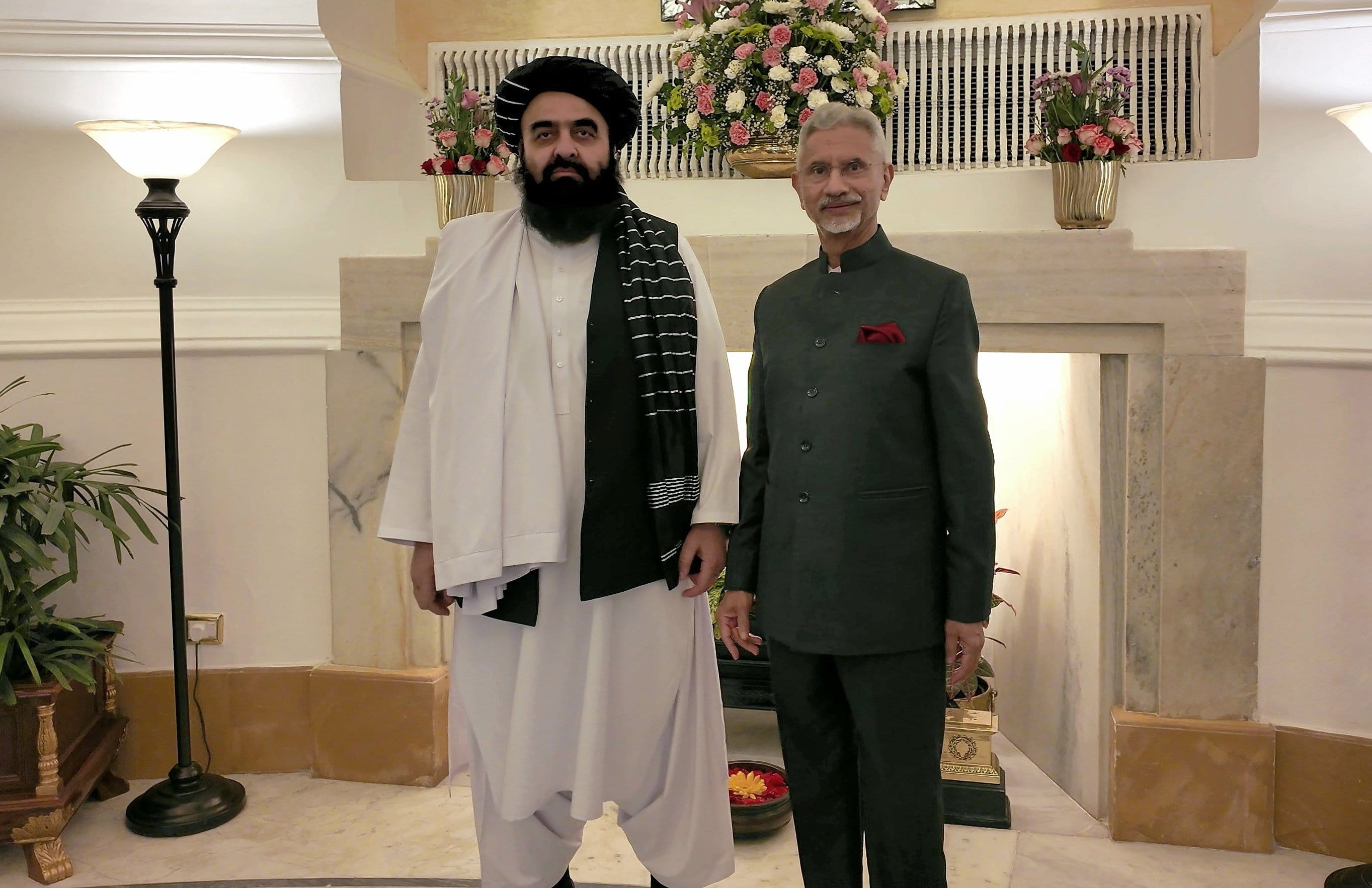 Afghan Interim Foreign Minister Amir Khan Muttaqi stands with his counterpart S. Jaishankar during his official visit to India on October 10, 2025. (File photo: X/Afghanistan Ministry of Foreign Affairs)