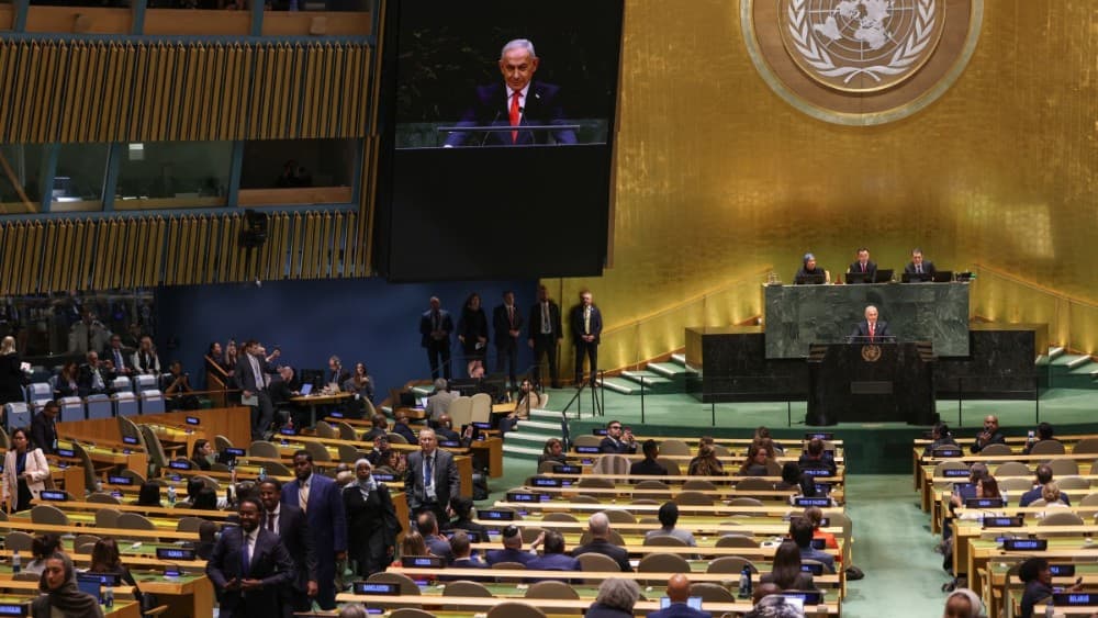 A large number of attendees and delegation members walk out as Israel's Prime Minister Benjamin Netanyahu speaks during the 81st United Nations General Assembly at the United Nations Headquarters in New York on September 24, 2026. (Photo: AFP)